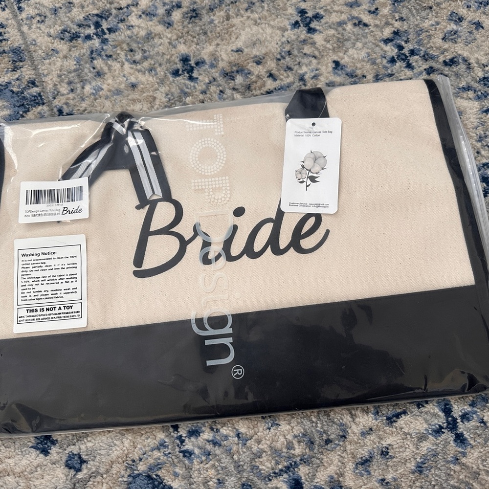 Bride Canvas Tote Bag - Black and Cream